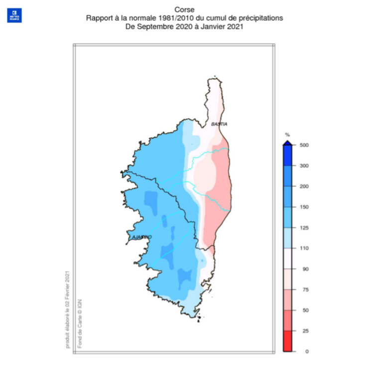 Précipitations Septembre 2020 - Janvier 2021 Rapport à la normale
